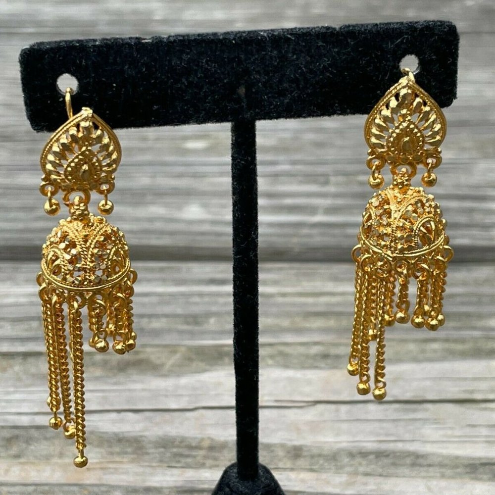 Jhumka Gold Tone Women Earrings Fashion Ear Jewelry Traditional Earrings - Picture 9 of 10